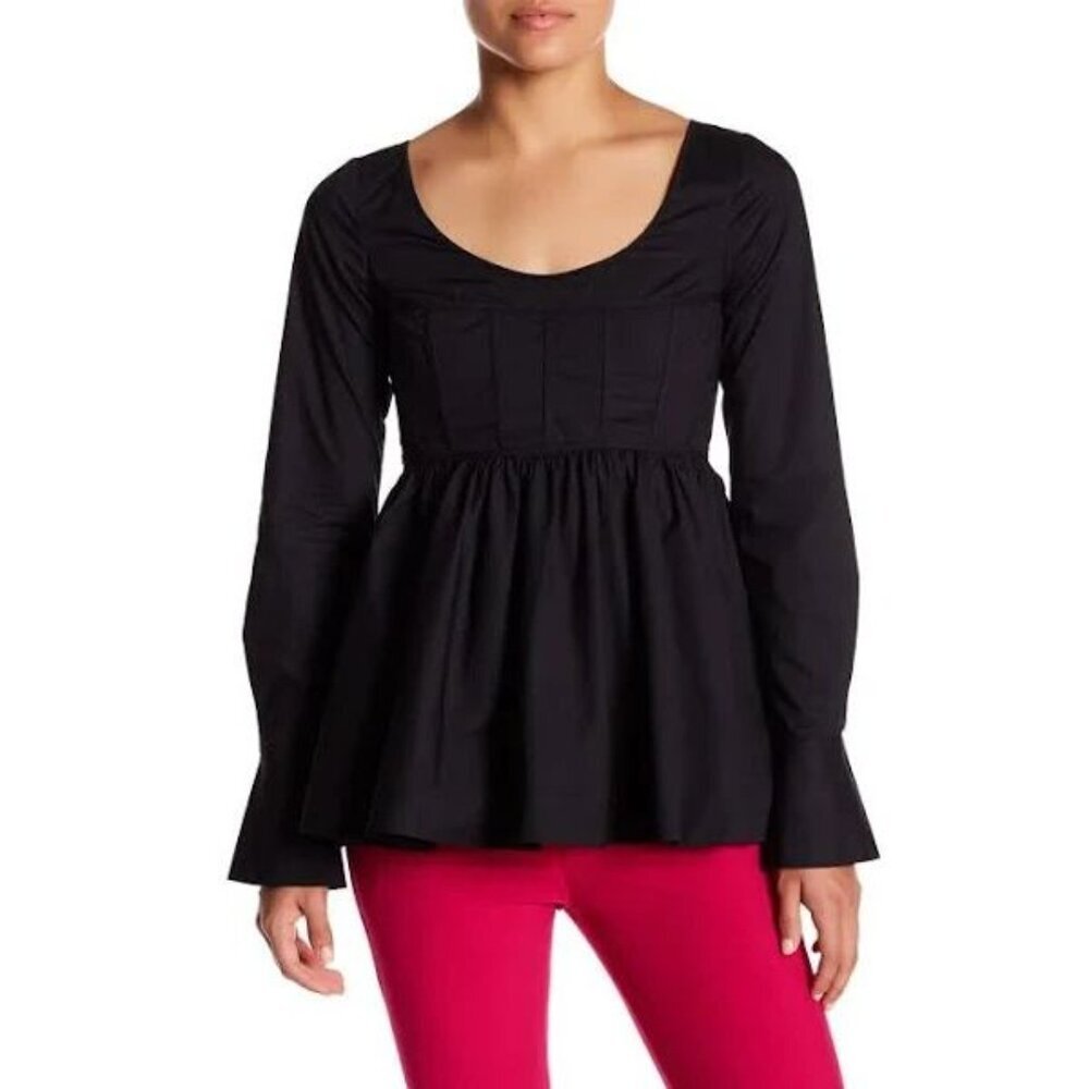 CINQ A SEPT 5a7 Women Arabella Peplum Bone Bodice Blouse Sz S Black Feminine